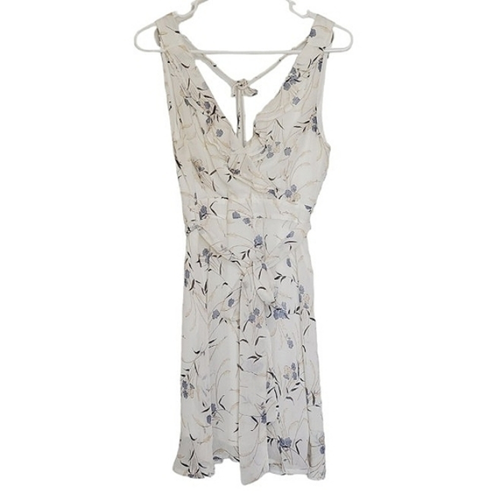 1266  Essue Floral Sleeveless Dress White Blue Size S